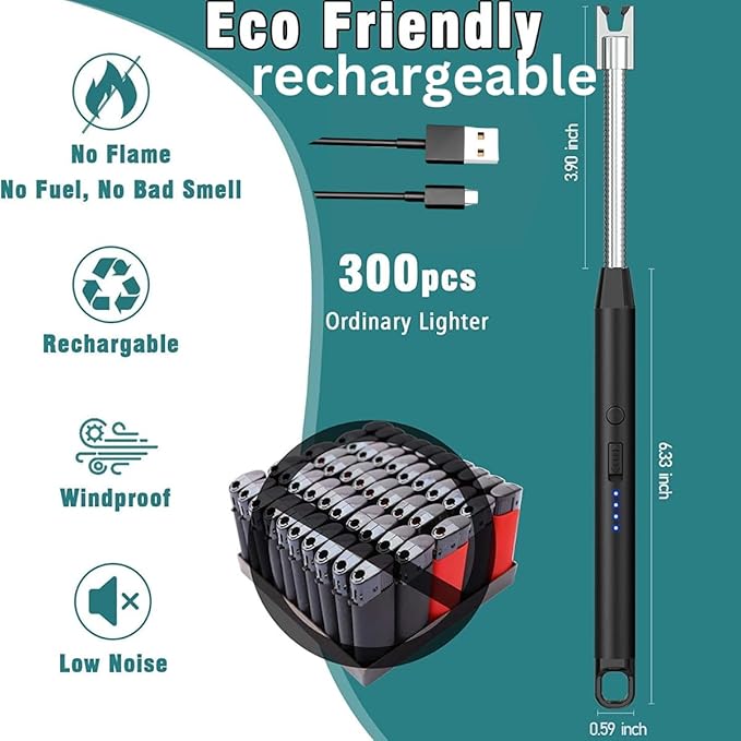 Rechargeable Electric Gas Lighter | USB Charging Windproof Kitchen Igniter