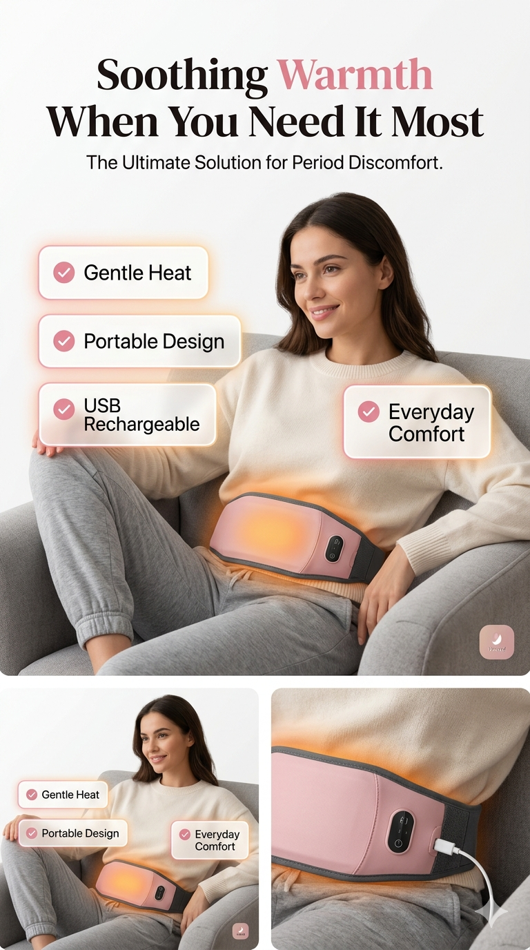 ComfortHeat™ Period Pain Relief Belt | Portable Heating & Vibration Massager for Women
