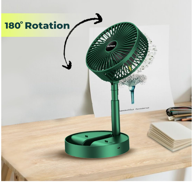 High Speed Rechargeable Table Fan | 2100 RPM Portable Noiseless Desk Fan with 3 Speed Airflow & 1800mAh Battery 💨