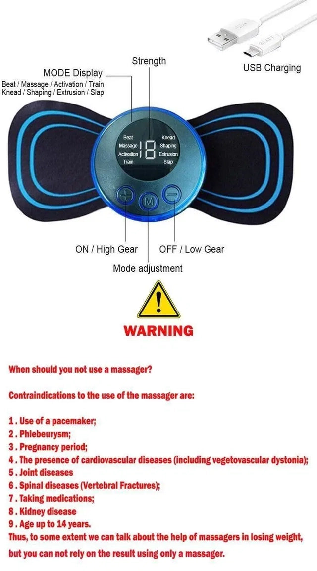 Mini Rechargeable Electric Massager – 8 Massage Modes & 19 Strength Levels | Portable Body Pain Relief Machine for Shoulder, Back, Arms & Legs